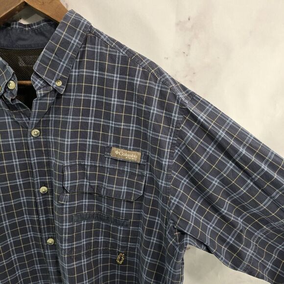 Columbia Shirt Mens XL Blue Button Down Up Plaid Vented Cotton Long Sleeve PHG - Picture 12 of 13